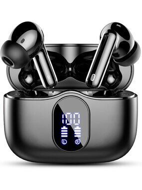 Wireless Black Bass Stereo Noise Cancelling Mic LED Display Bluetooth 5.4 Earbud